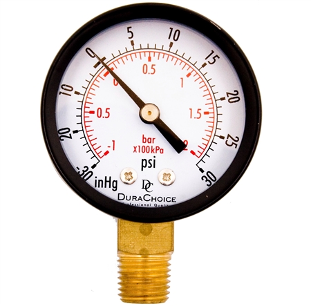 DuraChoice PA158L-V30 Dry Utility Vacuum Gauge, 1-1/2" Dial