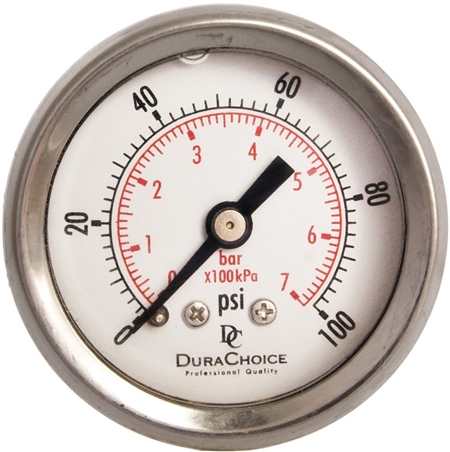 DuraChoice PB158B-100 Oil Filled Pressure Gauge, 1-1/2" Dial