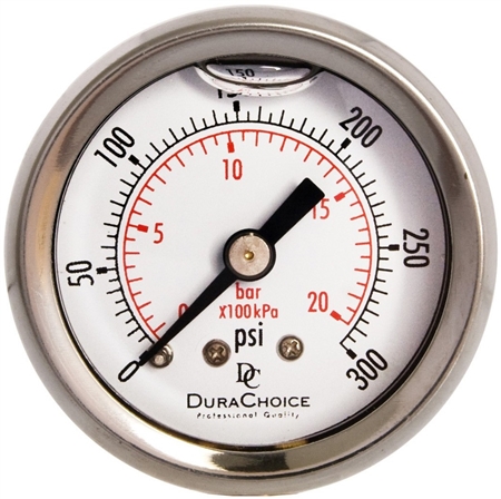 DuraChoice PB158B-300 Oil Filled Pressure Gauge, 1-1/2" Dial