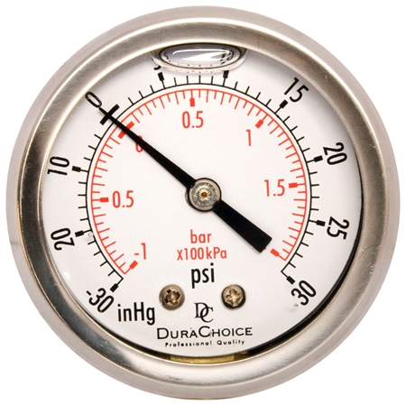 DuraChoice PB158B-V30 Oil Filled Vacuum Gauge, 1-1/2" Dial