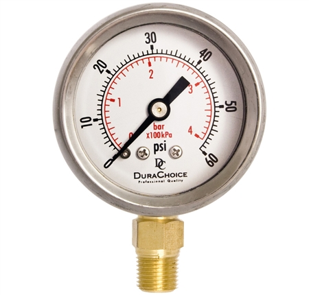 DuraChoice PB158L-060 Oil Filled Pressure Gauge, 1-1/2" Dial