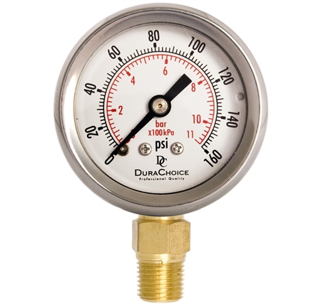 DuraChoice PB158L-160 Oil Filled Pressure Gauge, 1-1/2" Dial