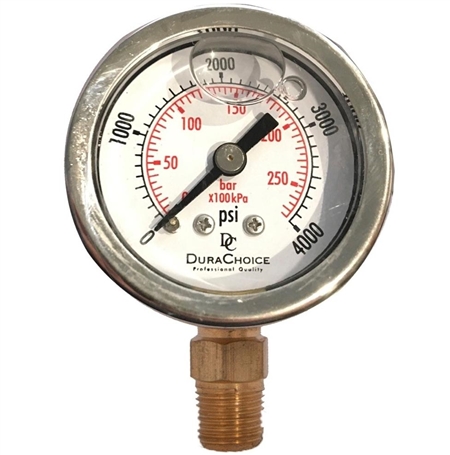 DuraChoice PB158L-K04 Oil Filled Pressure Gauge, 1-1/2" Dial