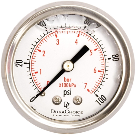 DuraChoice PB204B-100 Oil Filled Pressure Gauge, 2" Dial