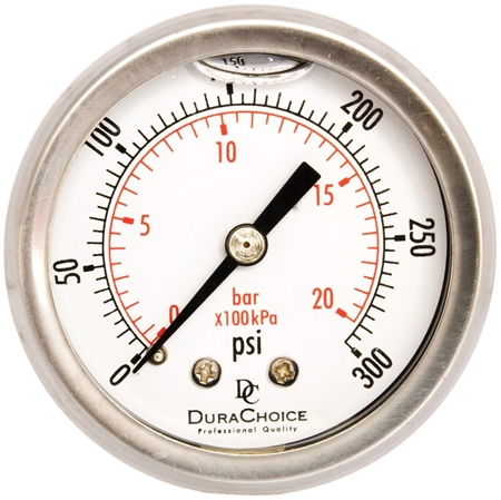 DuraChoice PB204B-300 Oil Filled Pressure Gauge, 2" Dial