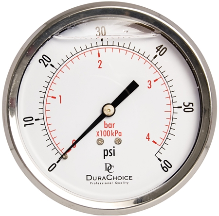 DuraChoice PB404B-060 Oil Filled Pressure Gauge, 4" Dial