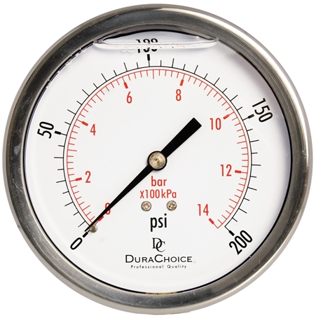 DuraChoice PB404B-200 Oil Filled Pressure Gauge, 4" Dial