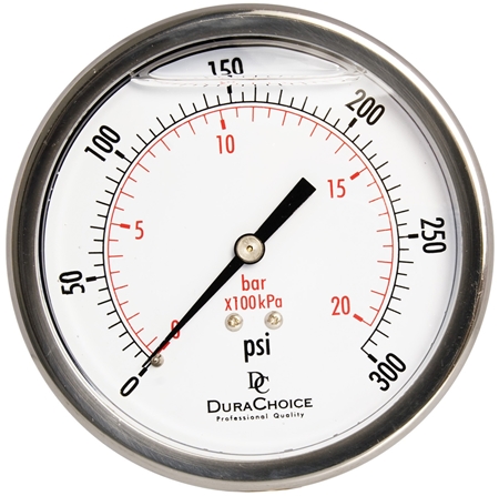 DuraChoice PB404B-300 Oil Filled Pressure Gauge, 4" Dial