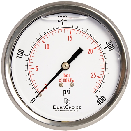 DuraChoice PB404B-400 Oil Filled Pressure Gauge, 4" Dial