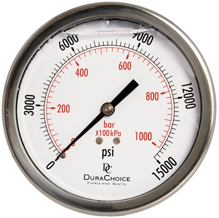 DuraChoice PB404B-K15 Oil Filled Pressure Gauge, 4" Dial