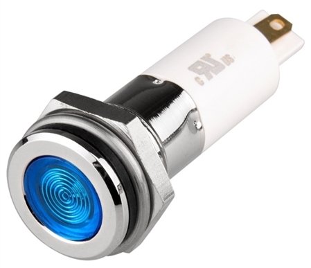 Menics LED Indicator, 12mm, Flat Head, 24VDC, Blue, IP67