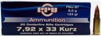 PPU 7.92 KURZ 124 GR. FULL METAL JACKET BOAT TAIL