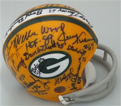 1966- 67 MULTI SIGNED 2 BAR PACKERS MINI HELMET  - 26 AUTOS