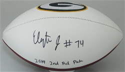 ELGTON JENKINS SIGNED WILSON WHITE PANEL PACKERS LOGO REPLICA FOOTBALL W/ SCRIPT - JSA