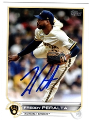 FREDDY PERALTA SIGNED 2022 TOPPS SERIES ONE BREWERS CARD #13