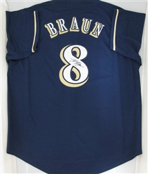 RYAN BRAUN SIGNED CUSTOM BREWERS NAVY JERSEY - JSA