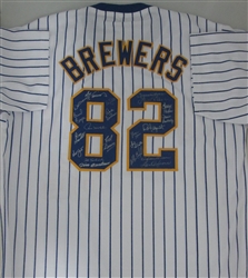 1982 BREWERS TEAM SIGNED CUSTOM PINSTRIPE JERSEY 21 SIGS - YOUNT, MOLITOR