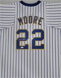 CHARLIE MOORE SIGNED CUSTOM REPLICA BREWERS PINSTRIPE JERSEY - JSA