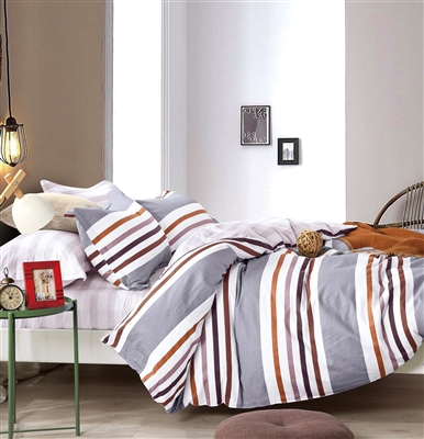 Denver Gray/Brown Striped 100% Cotton Comforter Set