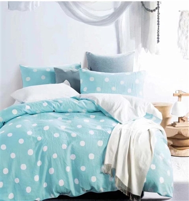 Clara Blue Polka Dots 100% Cotton Double Layer Yarn Comforter Set