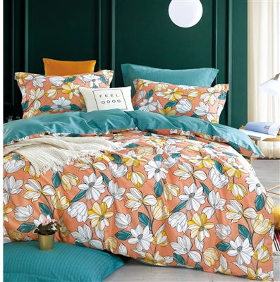 Bohemian Leila Orange Floral 100% Cotton Reversible Comforter Set