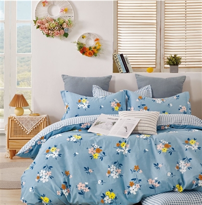 Quinn Blue Floral 100% Cotton Comforter Set Queen/Ful