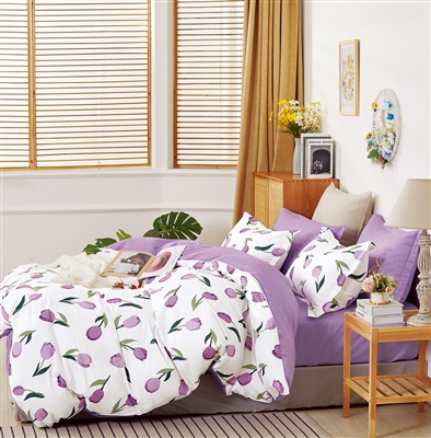 Emilee Purple Tulip 100% Cotton Reversible Comforter Set