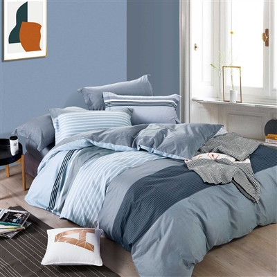 Williams Gray Striped 100% Cotton Comforter Set