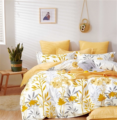 Autumn Yellow Floral 100% Cotton Reversible Comforter Set
