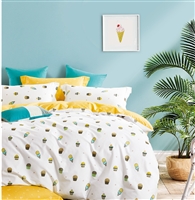 Love Sweets Yellow White 100% Cotton Reversible Comforter Set