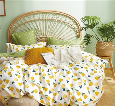 Leonie Yellow Tulip 100% Cotton Reversible Duvet Cover Set Queen/Full