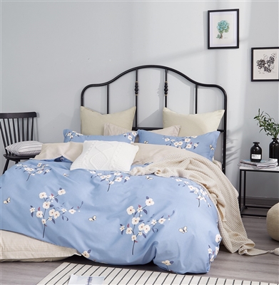 Elora Blue Floral 100% Cotton Reversible Comforter Set