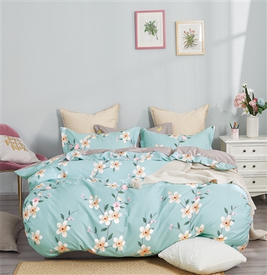Brigitte Blue Floral 100% Cotton Reversible Comforter Set