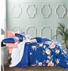 Elizabeth Blue Floral 100% Cotton Reversible Duvet Cover Set Queen/Full