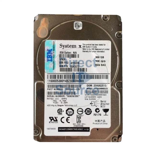 00AD070 IBM - 300GB 10K SAS 6.0Gbps 2.5" Cache Hard Drive