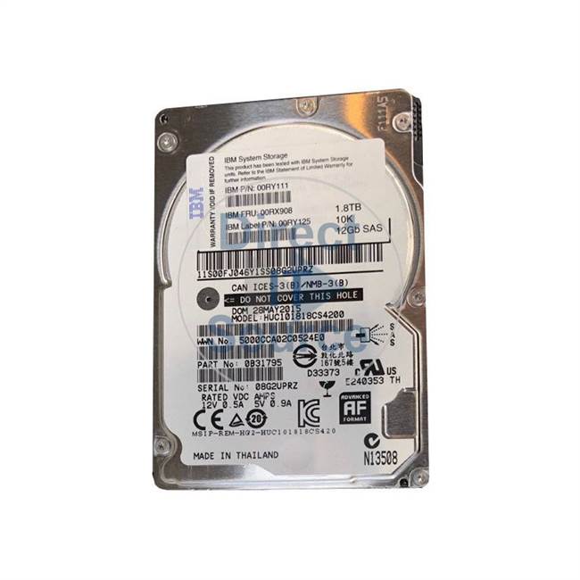 00RY111 IBM - 1.8TB 10K SAS 2.5" Cache Hard Drive