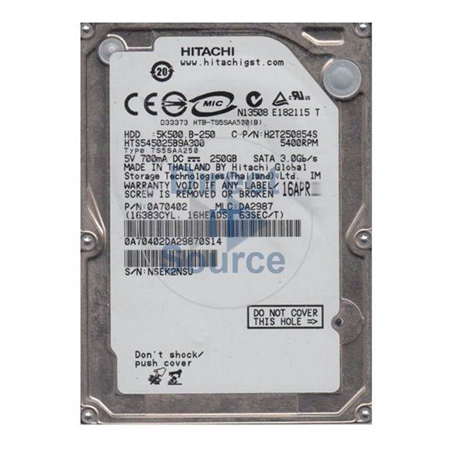 0A70402 Hitachi - 250GB 5.4K SATA 2.5" Cache Hard Drive