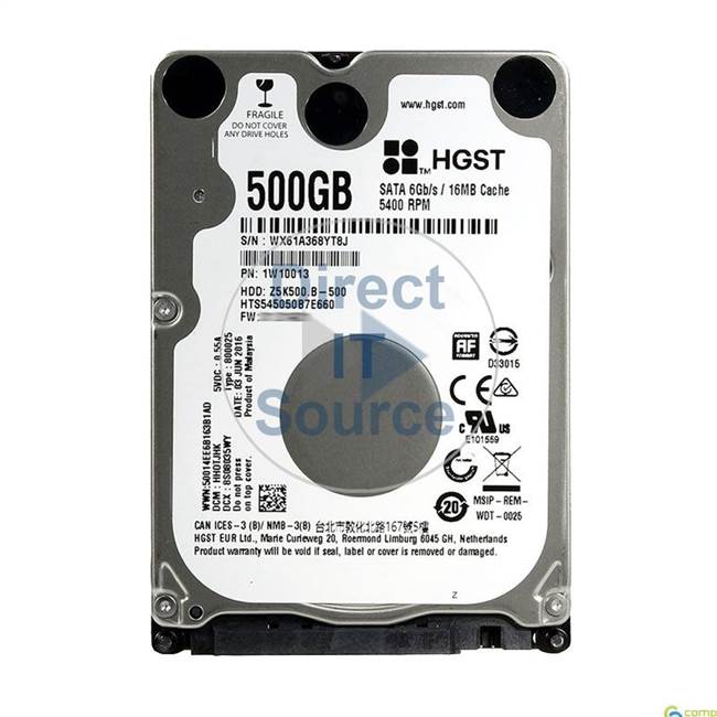 1W10013 Hitachi - 500GB 5.4K SATA 2.5" 16MB Cache Hard Drive