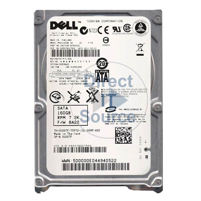 Dell 400-16080 - 160GB 7200RPM SATA 2.5Inch Hard Drive