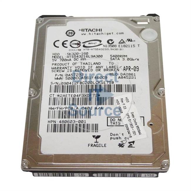 HP 511903-001 - 160GB 2.5Inch 5400RPM 9.5MM SATA Notebook Hard Drive