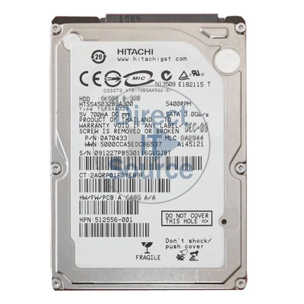 HP 512556-001 - 320GB 5.4K SATA 3.0Gbps 2.5" 8MBCache Hard Drive