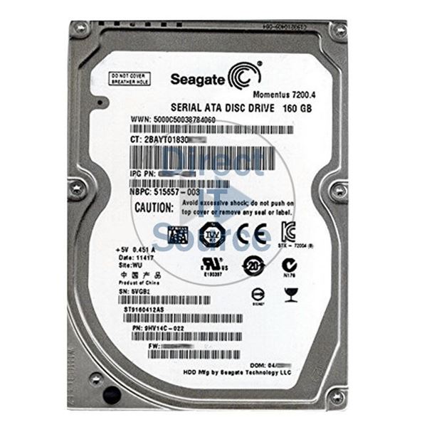 HP 515657-003 - 160GB 7.2K SATA 3.0Gbps 2.5" Hard Drive