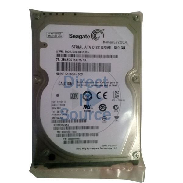 HP 515660-003 - 500GB 7.2K SATA 2.5" Hard Drive