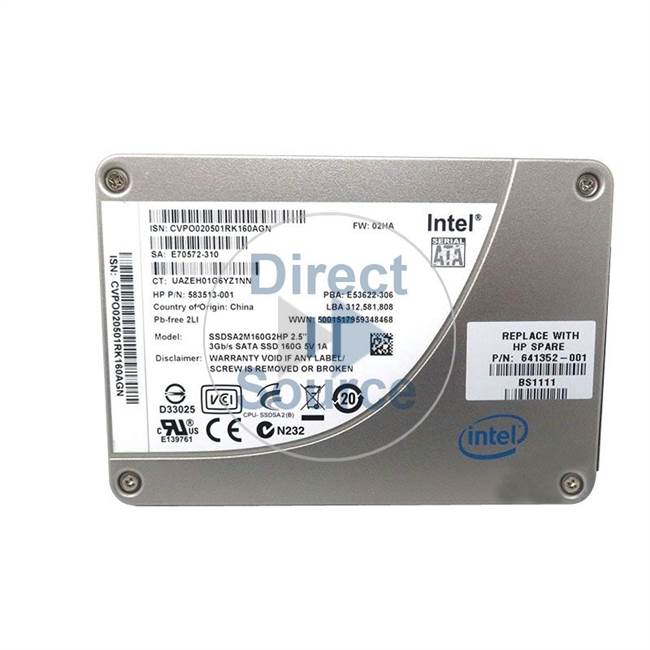 HP 641352-001 - 160GB 2.5inch SATA 3Gbps SSD