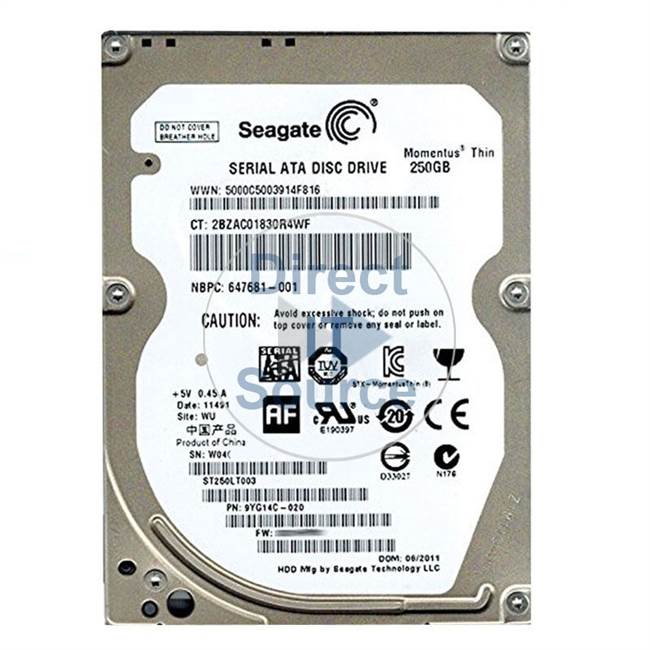 HP 647681-001 - 250GB 5.4K SATA 2.5" Hard Drive