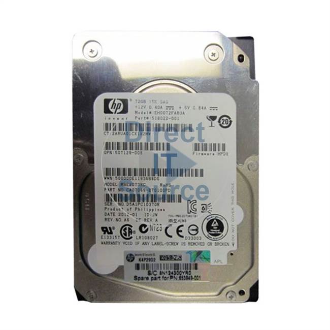 HP 653949-001 - 72GB 15000RPM 2.5" SAS Hard Drive