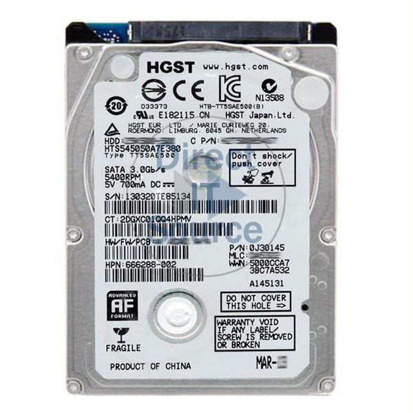 HP 666288-002 - 500GB 5.4K SATA 3.0Gbps 2.5" Hard Drive