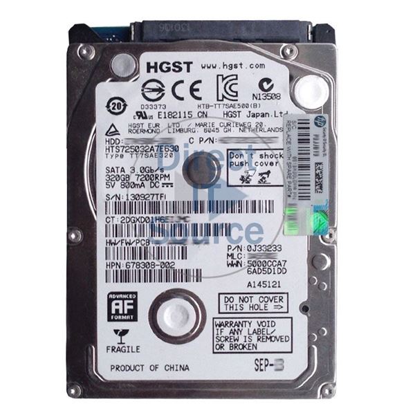 HP 678308-002 - 320GB 7.2K SATA 2.5" Hard Drive