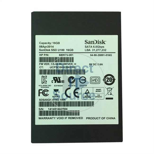 HP 680675-001 - 16GB SATA 6.0Gbps 2.5" SSD