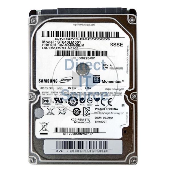 HP 686223-001 - 640GB 5.4K SATA 2.5" Hard Drive